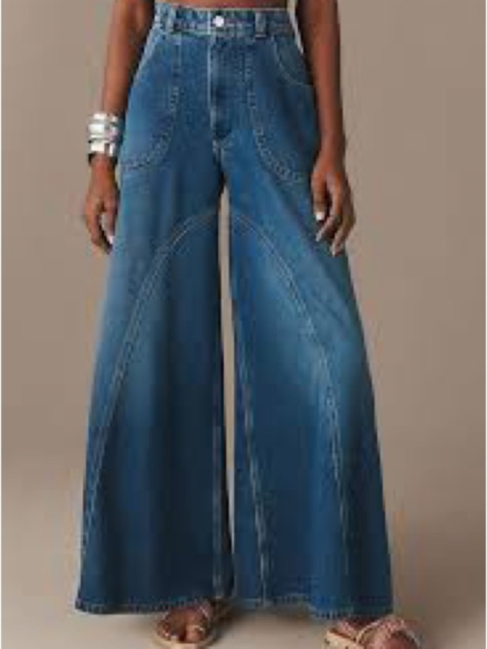 Pilcro Seamed Flounce High-Rise Wide-Leg Jeans Size 27 Anthropologie Dark Wash - Picture 2 of 7